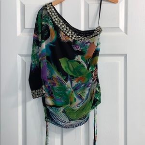 Arden B XS floral one sleeve top
